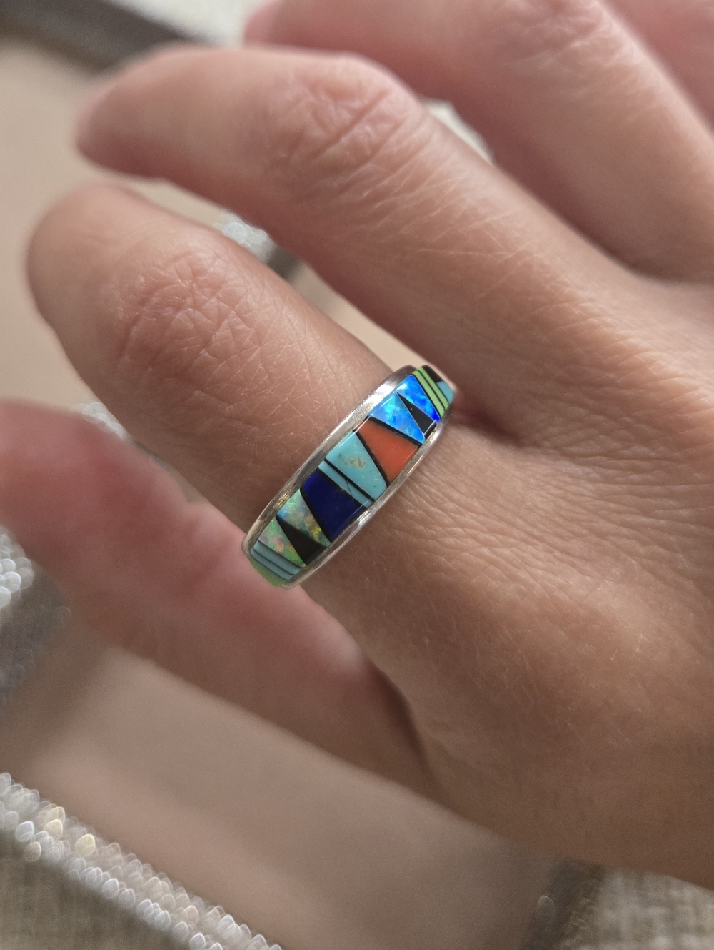 Silver Cloud Sterling Multi Gemstone Inlay Ring